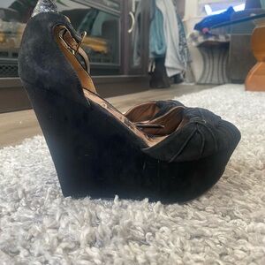 Black Wedge Heel Women's Shoes
